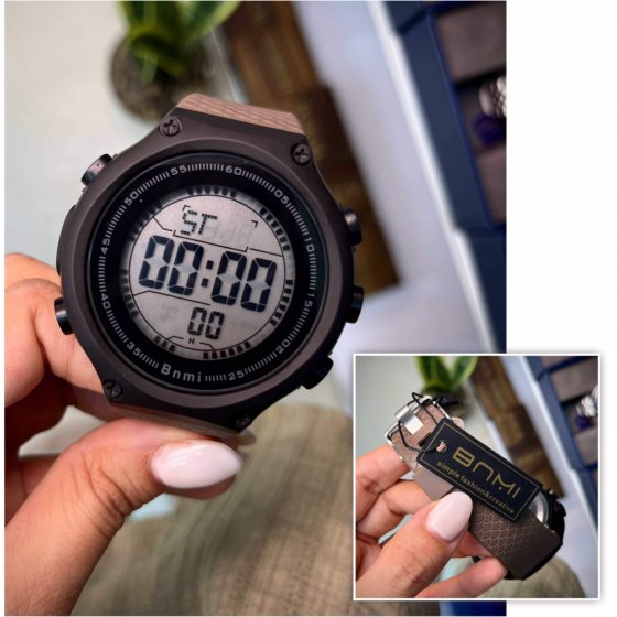 ساعت مچی اسپرت ( ورزشی ) بنمی BNMI ضد آب استخری (رنگبندی ) کرمی  کد 9887