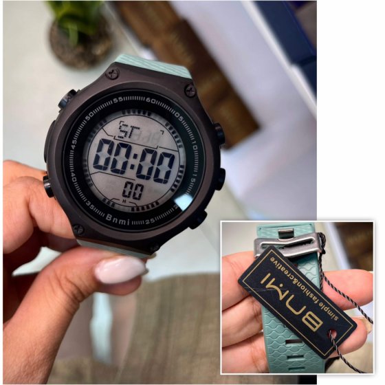 ساعت مچی اسپرت ( ورزشی ) بنمی BNMI ضد آب استخری (رنگبندی ) فیروزه ایی  کد 9891