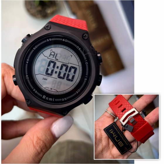 ساعت مچی اسپرت ( ورزشی ) بنمی BNMI ضد آب استخری (رنگبندی ) قرمز  کد 9892