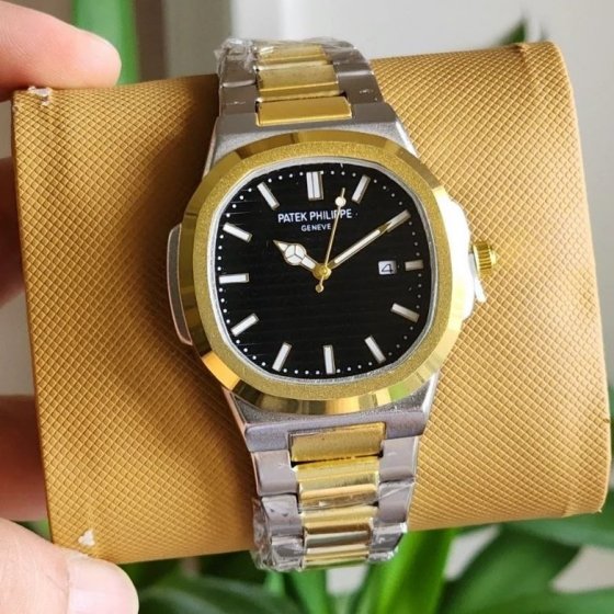 ساعت مچی مردانه پتک فیلیپ ناتیلوس طلایی Patek philippe ، بند استیل توپر، های‌کپی لوکس+باطری اضافی کد 9896