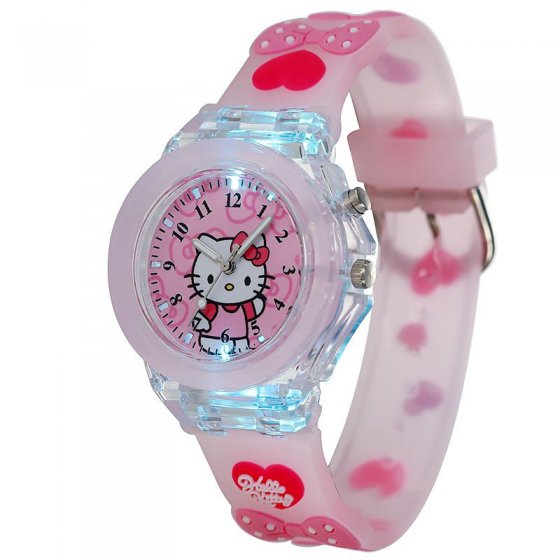 ساعت مچی بچگانه(دخترانه) چراغ دار و شب نما برند lidon عروسکی و فانتزی-کیتی صورتی.سینامورول +باطری اضافی کد 9905