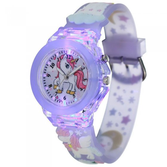 ساعت مچی بچگانه(دخترانه) چراغ دار و شب نما برند lidon عروسکی و فانتزی-تک شاخ +باطری اضافی کد 9906