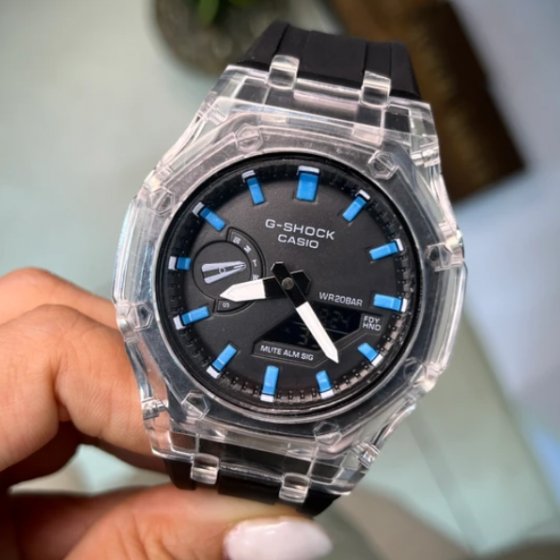 ساعت مچی اسپرت G-shock قاب شیشه ایی موتور برقی ژاپن آّبی جی شاک مخصوص ورزشکاران+باطری اضافی کد 9922