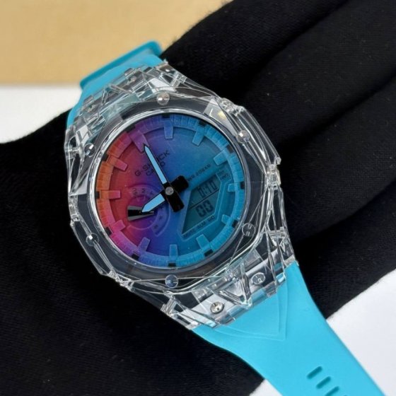 ساعت مچی اسپرت G-shock قاب شیشه ایی موتور برقی ژاپن آّبی  جی شاک مخصوص ورزشکاران +باطری اضافی کد 9926