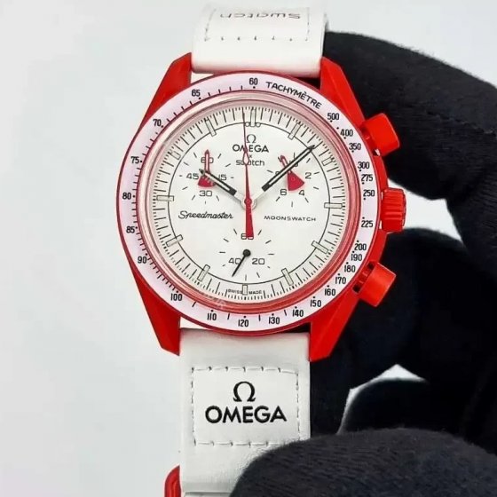 ساعت مچی اسپرت زنانه و مردانه امگا سواچ (ونوس) بند چسبی سفید قاب قرمز +باطری اضافی کد 9930