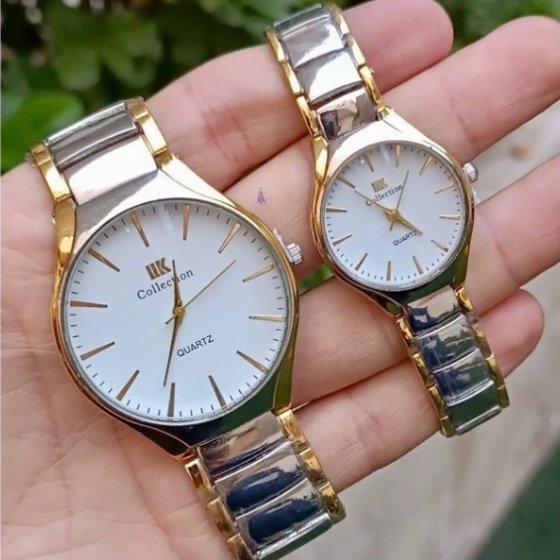 ست ساعت مچی زنانه و مردانه کلاسیک کالکشن COLLECTIONبند استیل نقره ایی+باطری اضافی کد9948
