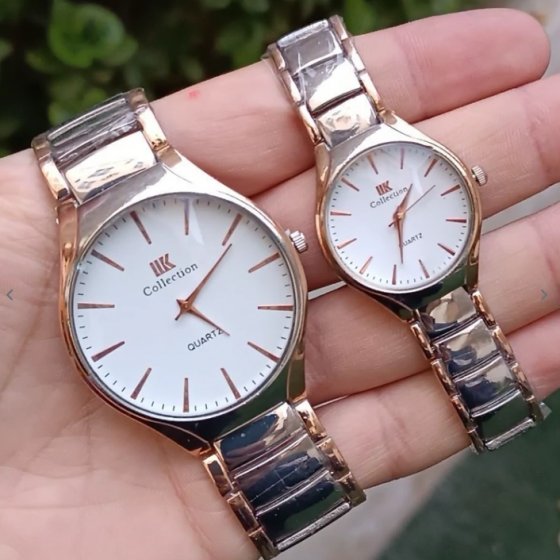 ست ساعت مچی زنانه و مردانه کلاسیک کالکشن COLLECTIONبند استیل نقره ایی+باطری اضافی کد9949