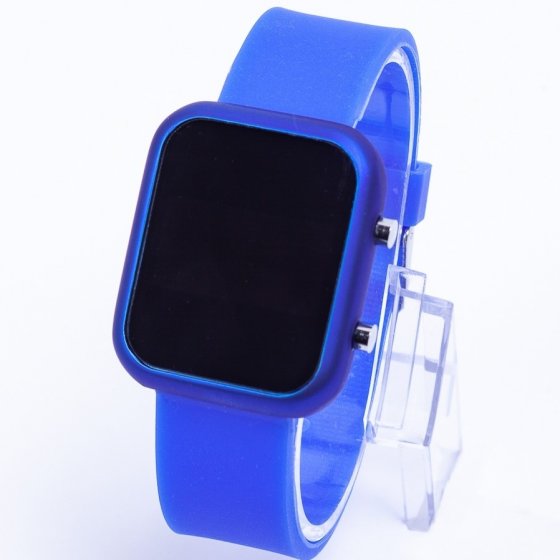 ساعت مچی اسپرت مدل سیلیکونی مستطیلی (رنگ آبی کاربنی) کد10066+باطری اضافی