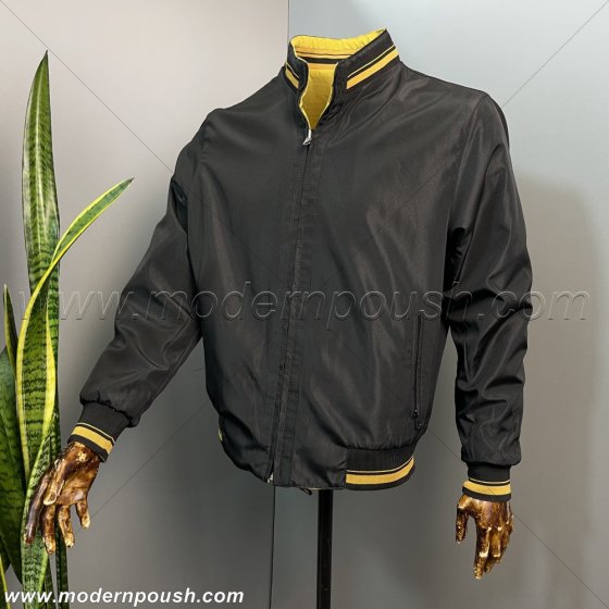 کاپشن زمستانه دو روی مردانه رنگ مشکی/زرد یقه پهن کد 12067