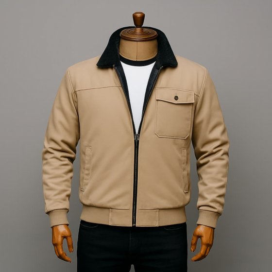 کاپشن 2 روی مردانه رنگ مشکی کرمی  مدل جیب رو  کد10006