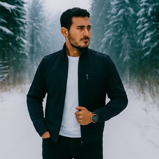 کاپشن 2 روی مردانه رنگ مشکی خاکی  مدل لاینی  کد100040