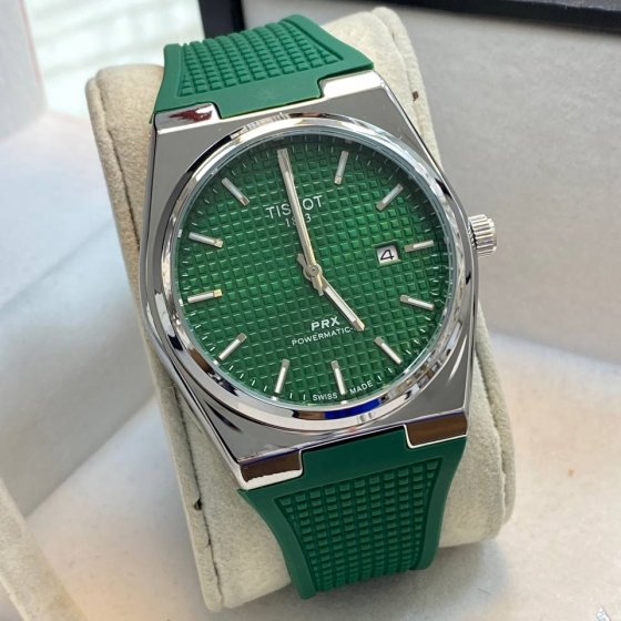 ساعت مچی مردانه تیسوت TISSOT بند رابر PRX سبز کد 10107