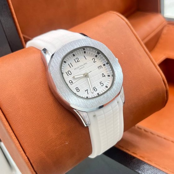 ساعت مردانه جدید طرح پتک فیلیپ patek philippe بند رابر (سیلیکونی) سفید +باطری اضافی کد 10124