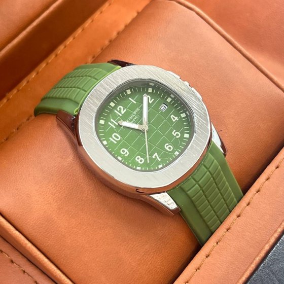 ساعت مردانه جدید طرح پتک فیلیپ patek philippe بند رابر (سیلیکونی) سبز +باطری اضافی کد 10127