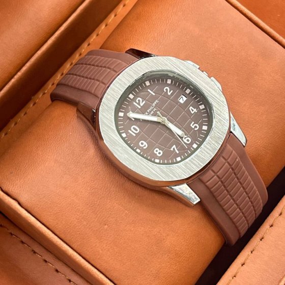 ساعت مردانه جدید طرح پتک فیلیپ patek philippe بند رابر (سیلیکونی) قهوه ایی+باطری اضافی کد 10128