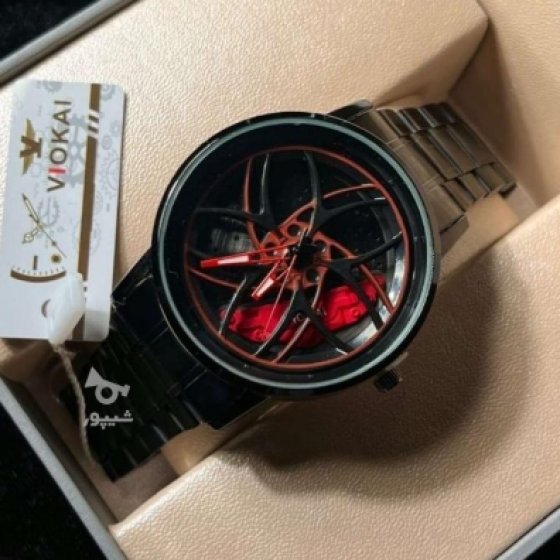 ساعت مچی رینگی اسپرت مردانه رینگ چرخشی بند استیل مشکی کیفیت عالی VIOKAI رینگ قرمز+باطری اضافی کد 10130