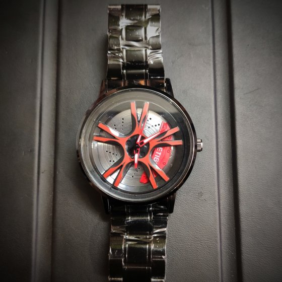 ساعت مچی رینگی اسپرت مردانه رینگ چرخشی بند استیل مشکی کیفیت عالی LETIGO رینگ قرمز+باطری اضافی کد 10131