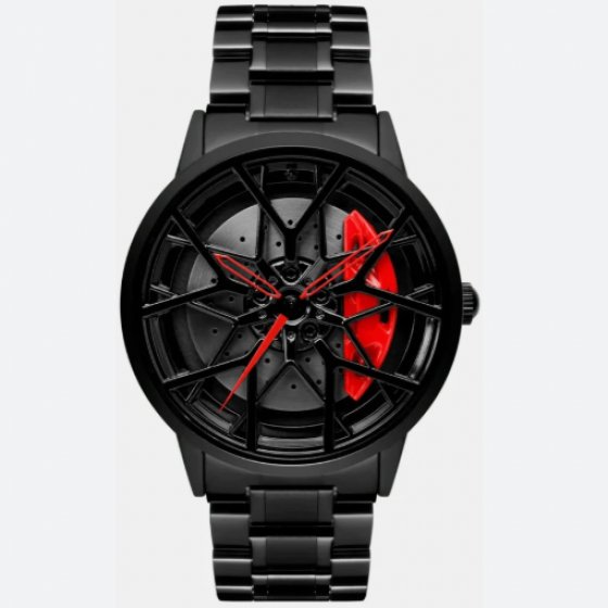 ساعت مچی رینگی اسپرت مردانه رینگ چرخشی بند استیل مشکی کیفیت عالی LETIGO رینگ قرمز+باطری اضافی کد 10132