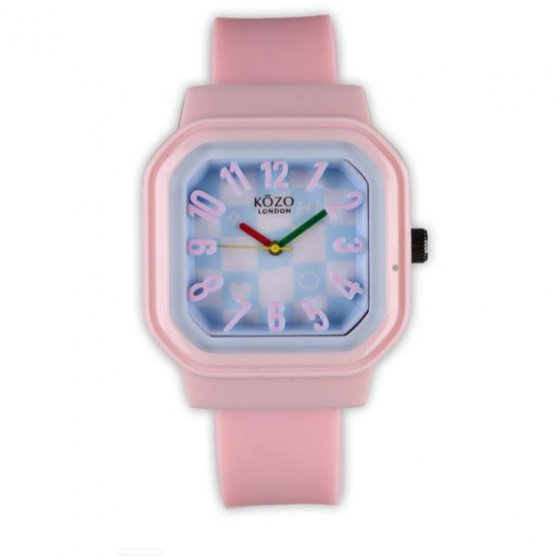 ساعت مچی دخترانه و پسرانه بند سیلیکونی (پیو) صورتی t3eller عداد برجسته جدید +باطری اضافی کد10151