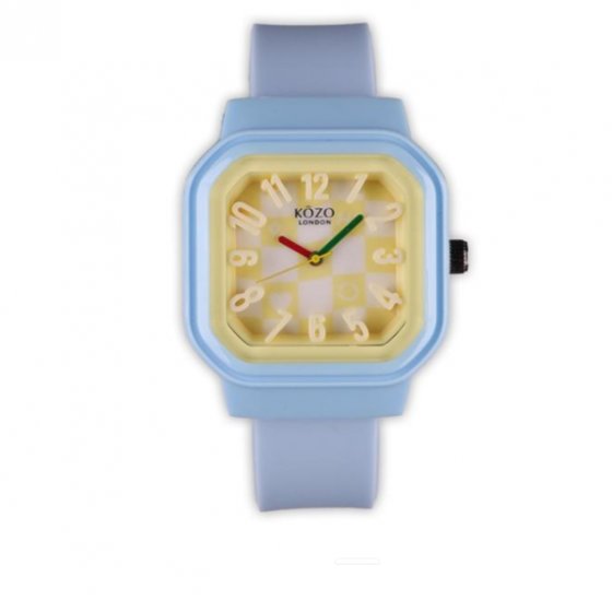 ساعت مچی دخترانه و پسرانه بند سیلیکونی (پیو) آّبی t3eller عداد برجسته جدید +باطری اضافی کد 10152