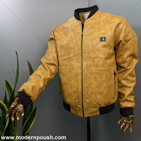 کاپشن گرم زمستانه مردانه چرم بامبر  رنگ خردلی کد 1236