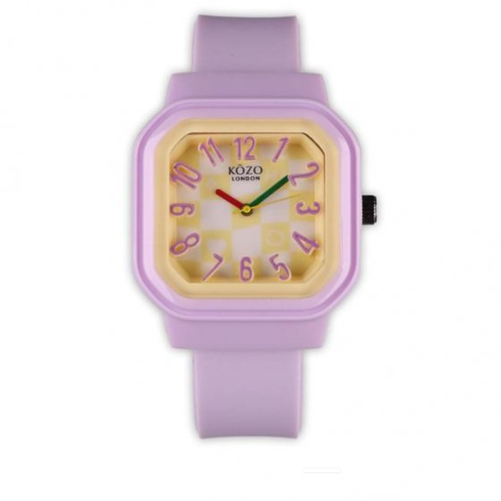 ساعت مچی دخترانه و پسرانه بند سیلیکونی (پیو) بنفش t3eller عداد برجسته جدید +باطری اضافی کد 10154