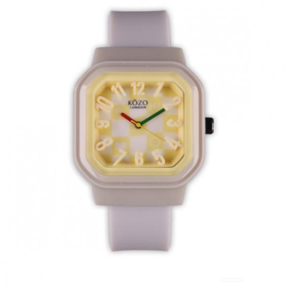 ساعت مچی دخترانه و پسرانه بند سیلیکونی (پیو) کرمی t3eller عداد برجسته جدید +باطری اضافی کد 10155