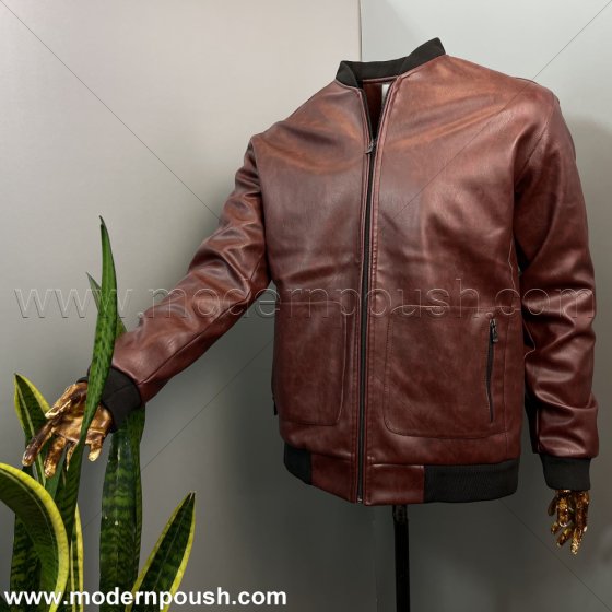 کاپشن زمستانه چرم بوفانو مردانه رنگ قهوه ای سوخته کد 1238