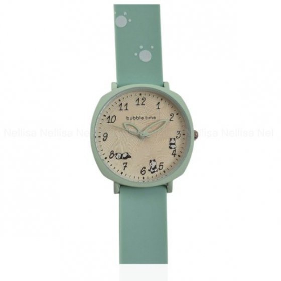 ساعت مچی زنانه و دخترانه طرح پاندا کیوت فانتزی بند سیلیکونی پاستیلی سبز+باطری اضافی کد 10161