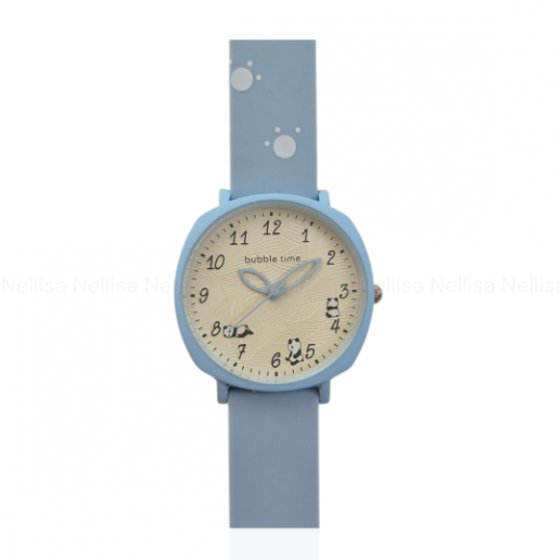 ساعت مچی زنانه و دخترانه طرح پاندا کیوت فانتزی بند سیلیکونی پاستیلی آبی+باطری اضافی کد 10162