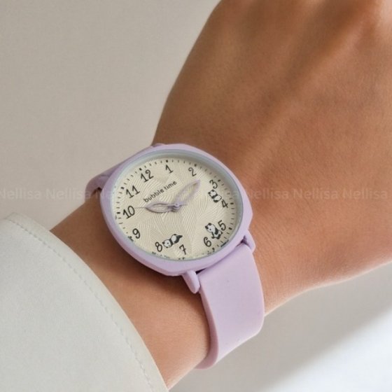 ساعت مچی زنانه و دخترانه طرح پاندا کیوت فانتزی بند سیلیکونی پاستیلی یاسی+باطری اضافی کد 10164