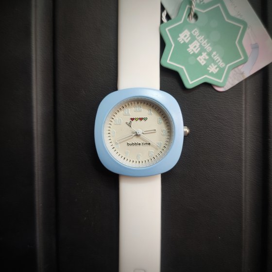 ساعت مچی دخترانه و زنانه فانتزی بابل تایم Bubble با بند سیلیکونی پاستیلی سفید آّبی+باطری اضافی کد 10173