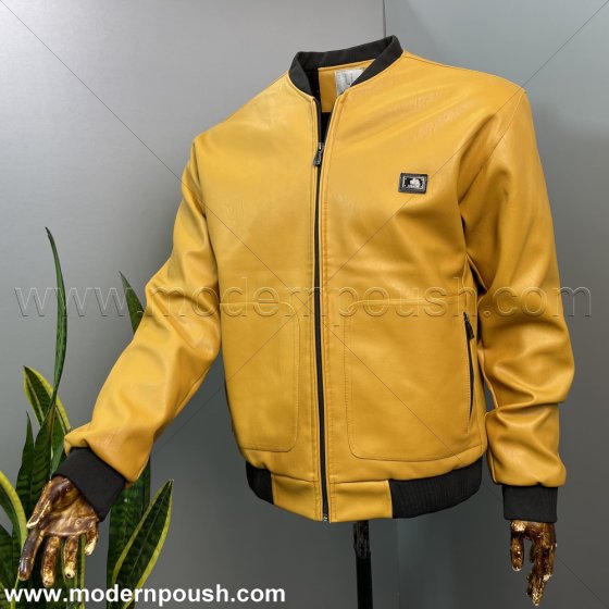 کاپشن گرم  زمستانه چرم بوفانو مردانه  رنگ خردلی کد 1237