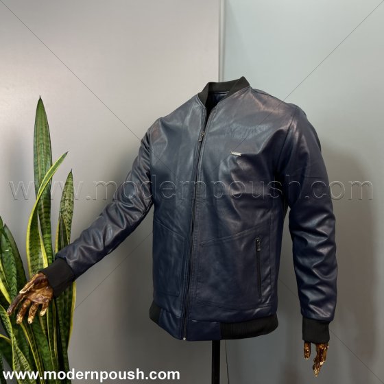 کاپشن زمستانه چرم مردانه  رنگ سورمه ای کد 1225