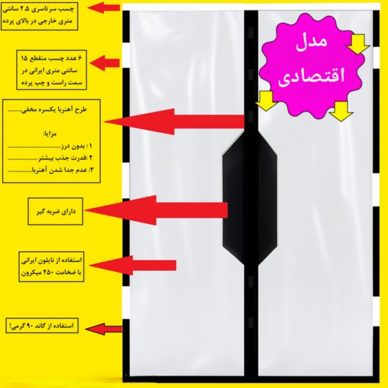 پرده مغناطیسی نایلونی عرض 80 در ارتفاع 240 طرح آهنربا یکسره مخفی مدل اقتصادی کد 18381