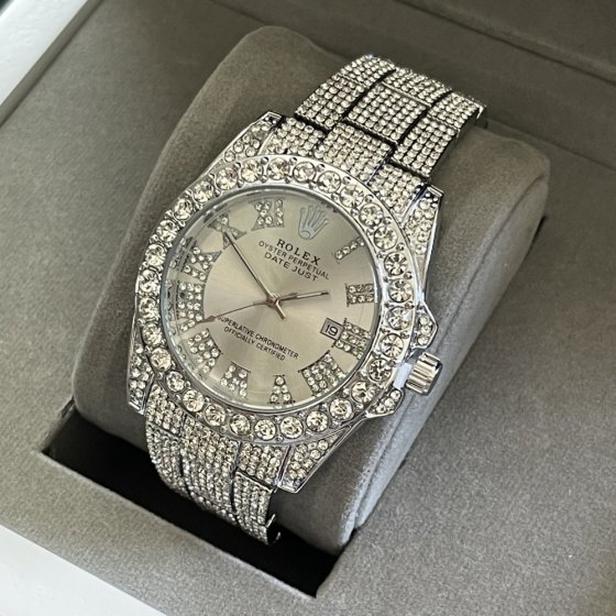 ساعت رولکس  فول استون نگین دار بند  نقره ای صفحه نقره ای ROLEX کد1440