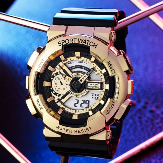 ساعت دبل تایم (دو زمانه) کرنومتر دار الارم دار طرح جی شاک کد +باطری اضافی 1461