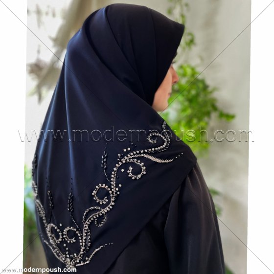 روسری مشکی جواهر دوزی شده مدل گندمی کد 1514