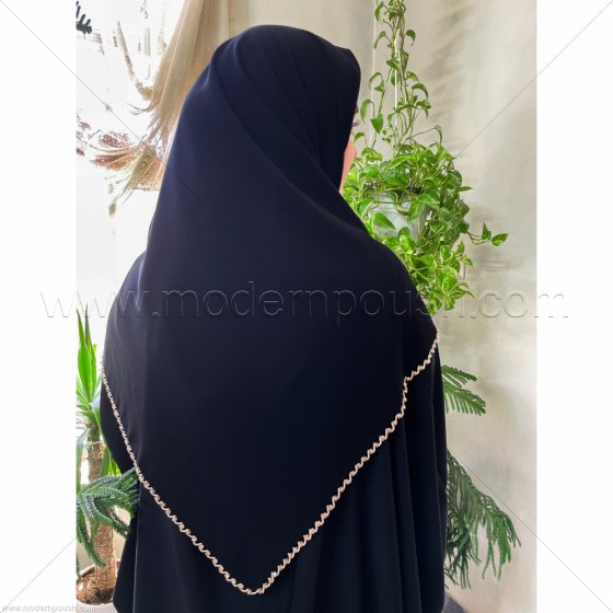 روسری مشکی جواهر دوزی شده مدل شرابه ای  کد 1518