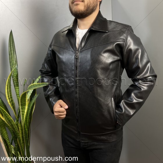 کاپشن چرم مشکی مردانه  زمستانه واکس خور (به همراه واکس مخصوص) 3XL کد 1598