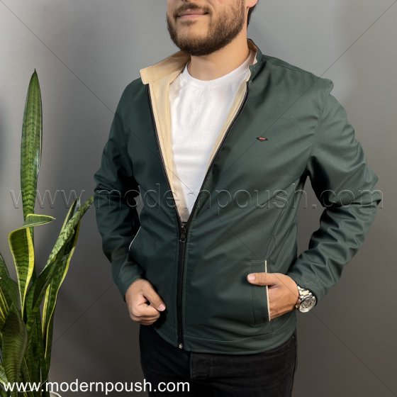 کاپشن دو روی پاییزه و زمستانه  مردانه  رنگ سبزدرباری کرمی کد 1620