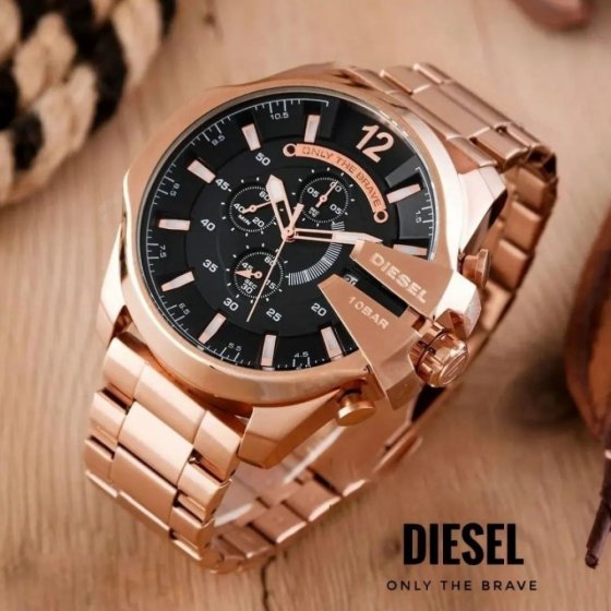 ساعت دیزل شاخدار  رنگ رزگلد صفحه نمایش مشکی  صفحه بزرگ تقویم دار+باطری اضافی کد1775