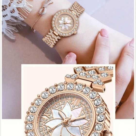 ساعت نگین دار زنانه +باطری اضافی کد1911