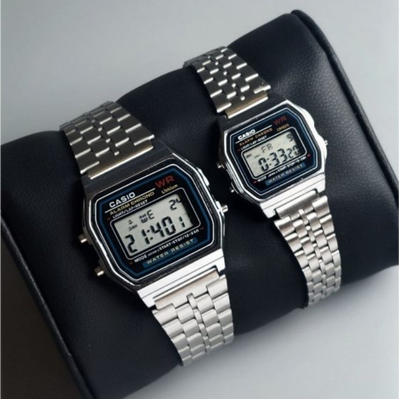 ست ساعت مچی مردانه  کاسیو دیجیتالی بند نقره ایی استیل  CASIO  کد1962